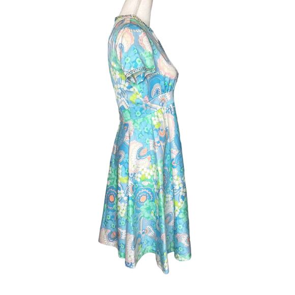Vintage 60s 70s Nardiello for Rona NY Floral Dress DeepV Rhinestones Size Small - Picture 5 of 13